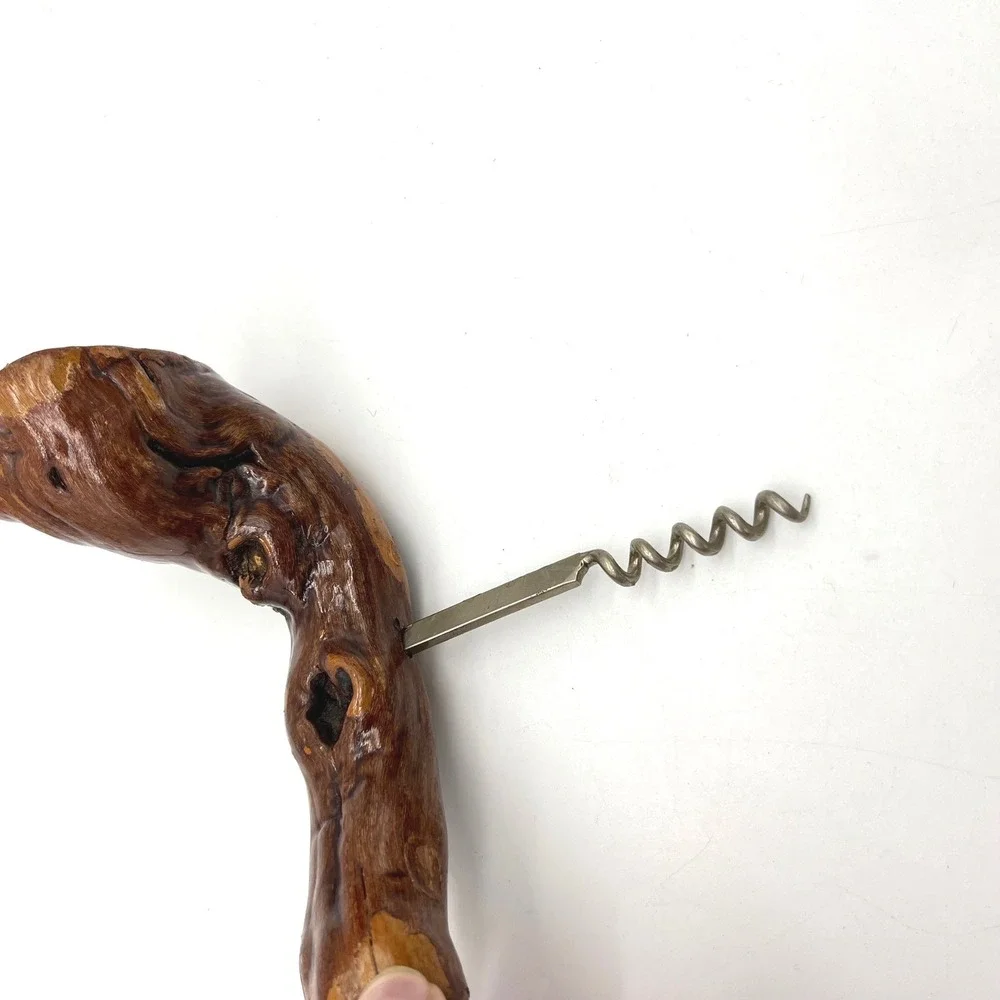 Vintage Handcrafted Gnarled Burl Wood Handle Corkscrew Rustic Wine Bottle Opener